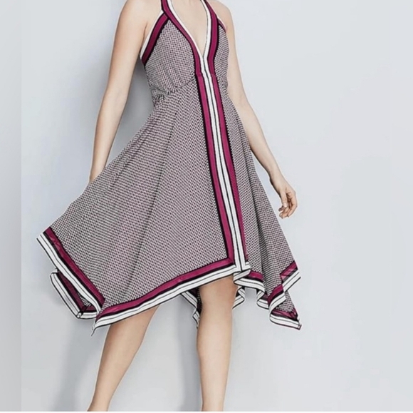 Michael Kors Cocktail Dress Size XS Border-Print Handkerchief Hem Lined - Picture 3 of 12